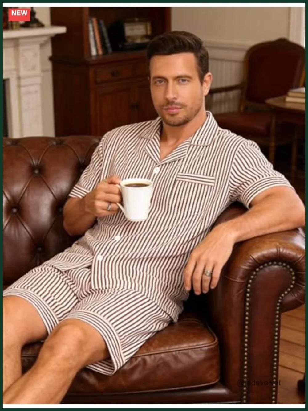 Men's Short Sleeve Pajama Set with Pockets, Soft Button Down Sleepwear Lounge